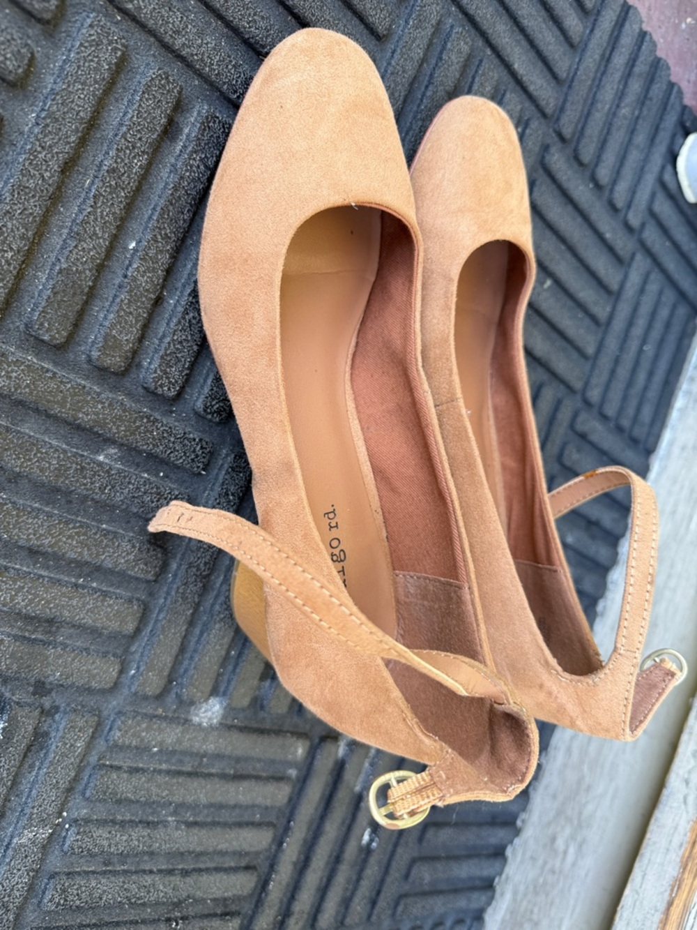 Indigo Tan Suede Mary Jane Heels with Ankle Strap